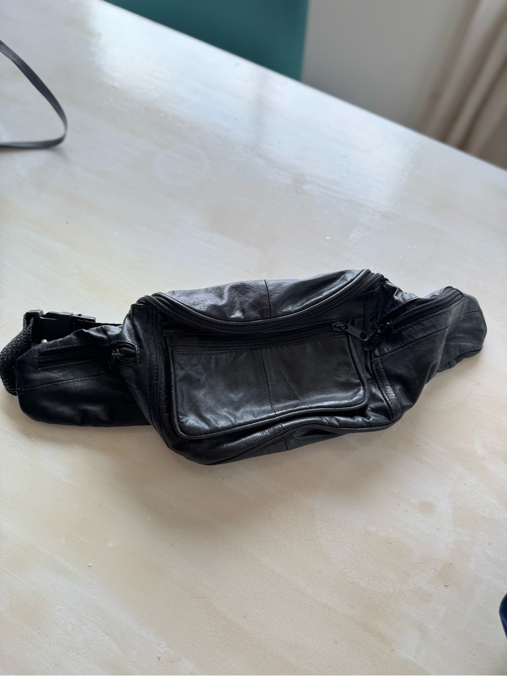 Vintage TONI Black Leather Multi-Pocket Waist Bag